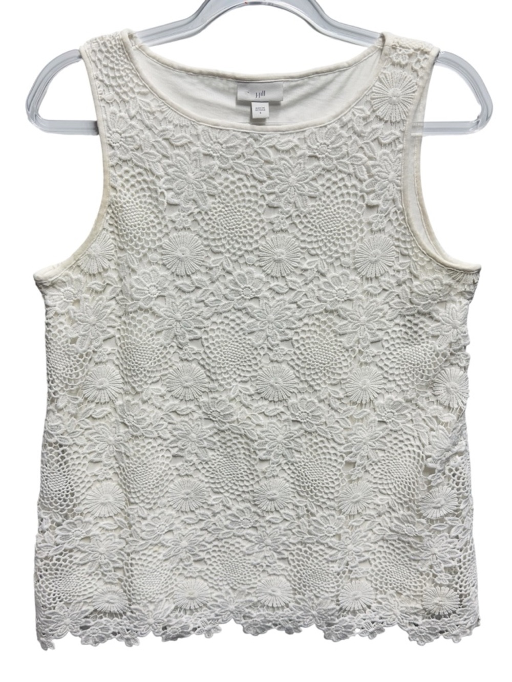 Cotton Rayon Knit Embroidered Lace Shell Toile Floral Vines Blouse Tank Top